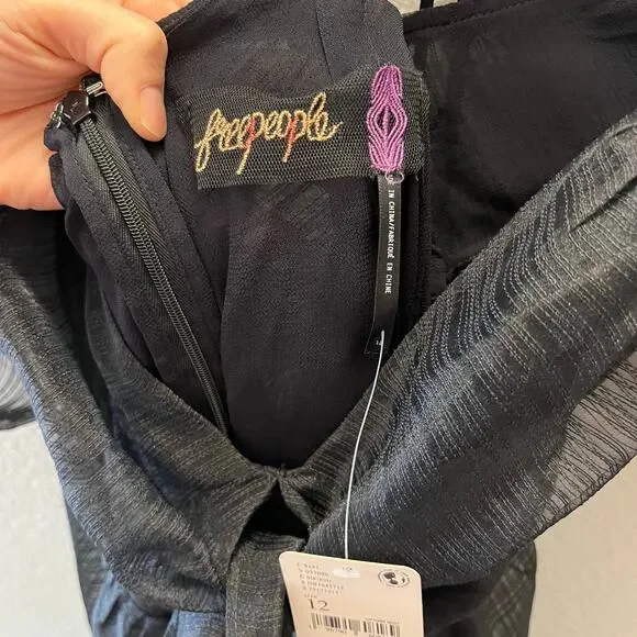 NWT Free People Hailey Puff Sleeve Sheer Midi Dress Black Size 12 $168 Romantic - Picture 6 of 11